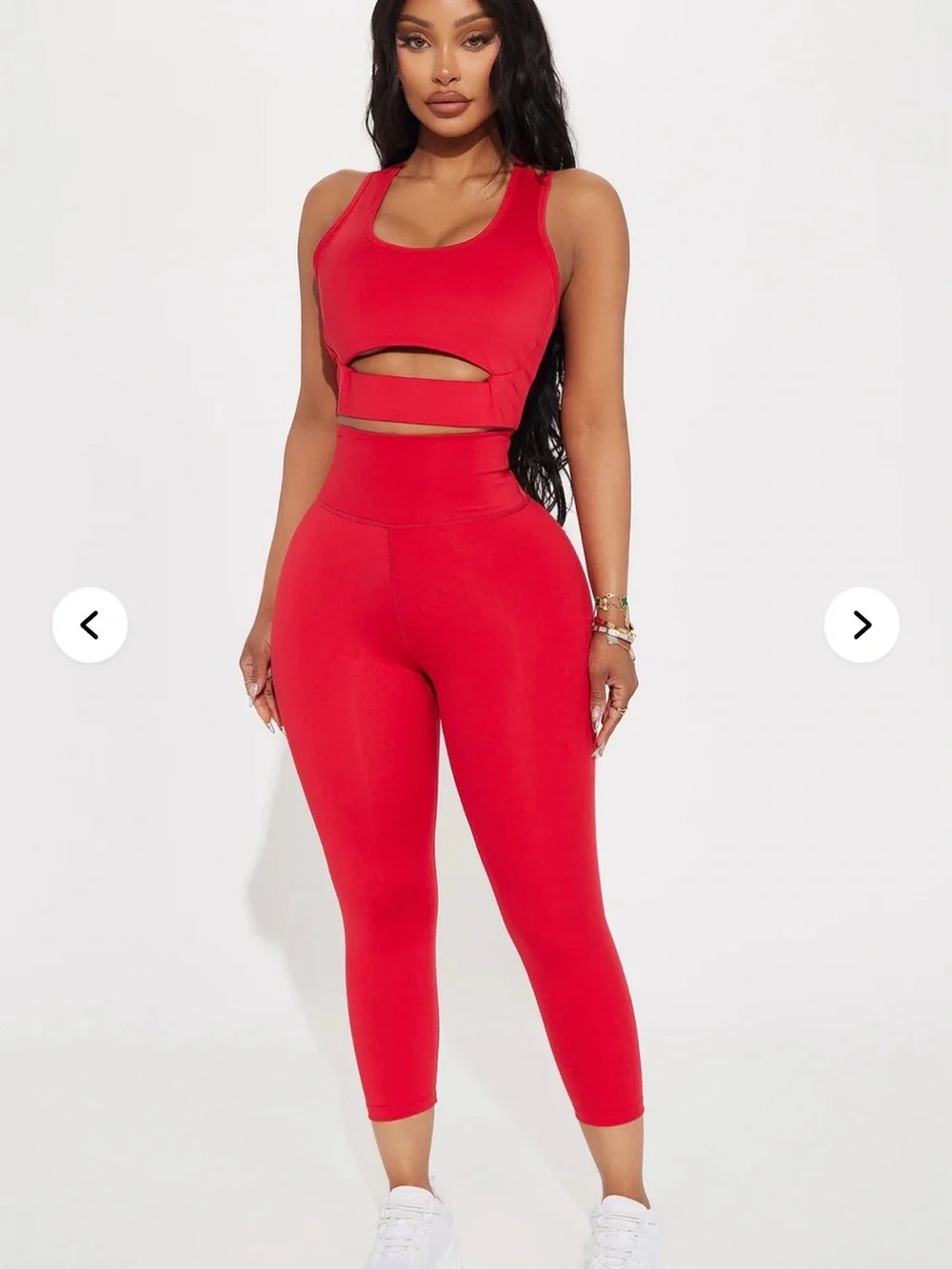 NWOT Fashion Nova Red Strappy Cutout Sports Bra & High-Waist Leggings Set Size S
